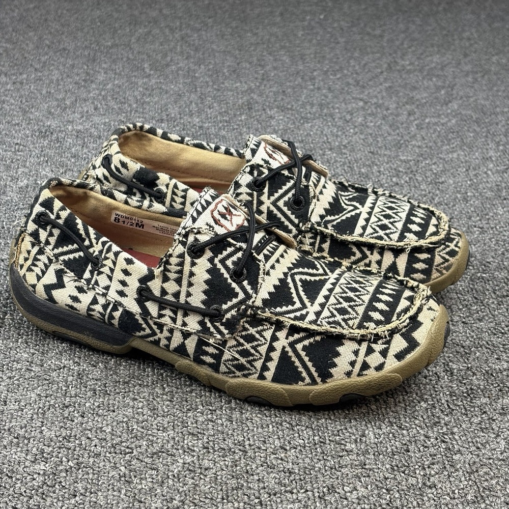 Twisted X WDM0112 Womens 8.5M Black White Aztec Driving Moc Slip Resist Casual